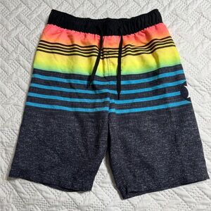 Hurley Neon Horizontal Striped Swim Trunks Bathing Suit Size Youth Boy 10/12